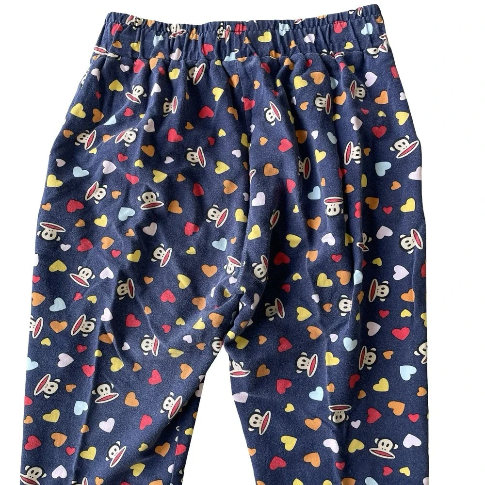 Paul Frank Pajama Pants Womens L Vtg Y2k Monkey‎ Blue AOP Hearts Lounge Pockets